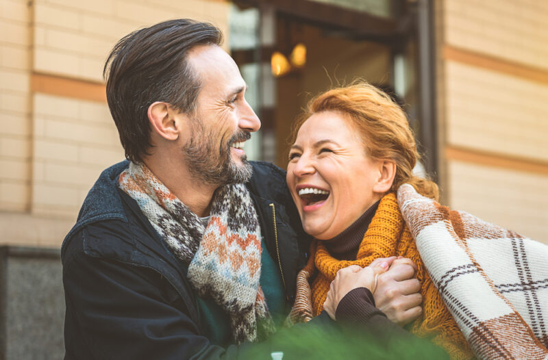 Happy middle age couple with healthy eyes