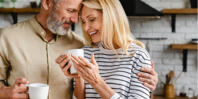 happy couple hugging