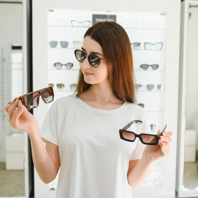 patient trying on prescription sunglasses